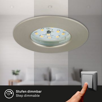 Briloner Leuchten LED Einbauleuchte 7295-032, LED fest verbaut, Warmweiß, Einbauleuchte 3er SET für Bad - dimmbar IP44 Ø 7,5cm