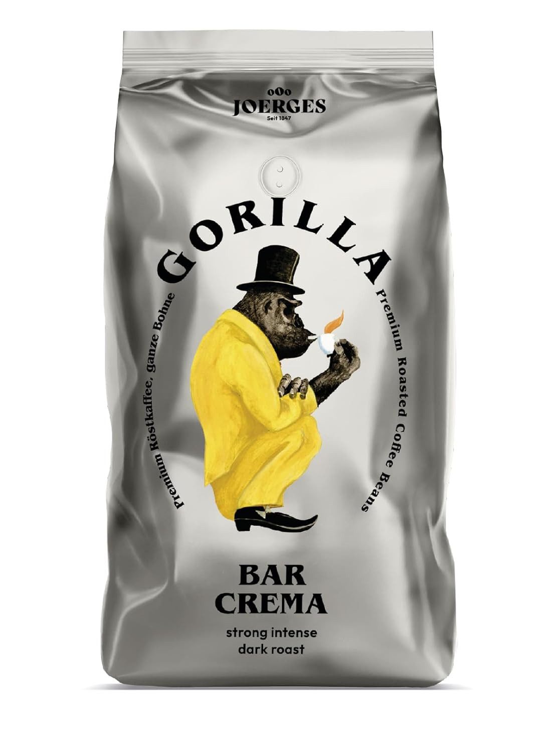 Gorilla Kaffee Joerges Espresso Gorilla Bar Crema ganze Kaffeebohnen, 1 x 1000 g, Hohe Intensität, dunkle Röstung