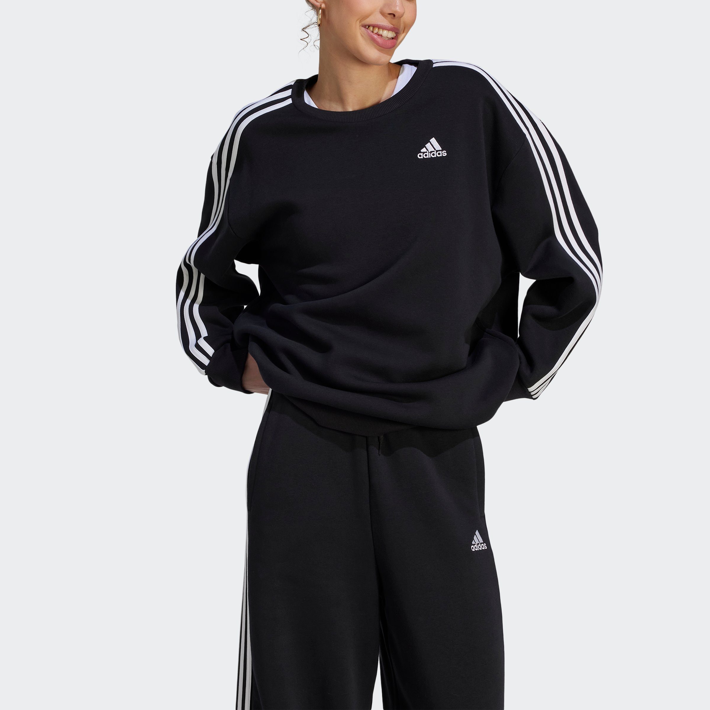 adidas Sportswear Sweatshirt ESSENTIALS 3-STREIFEN White / Black OVERSIZED