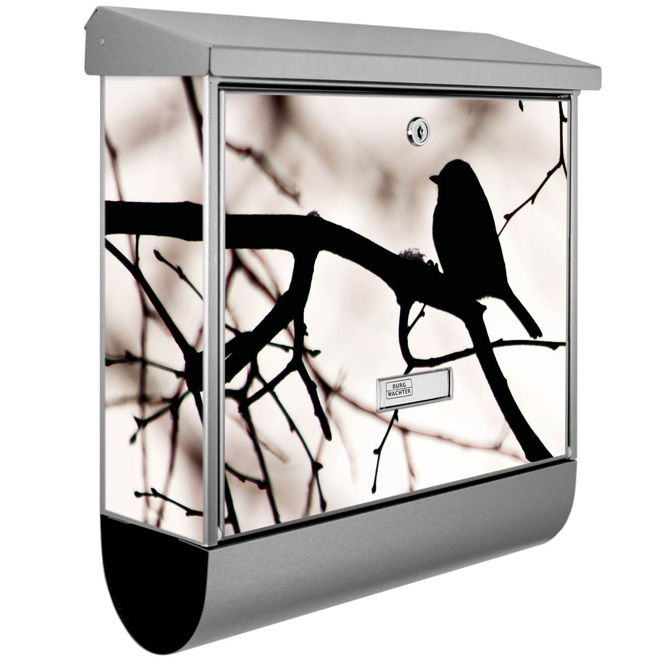 banjado Wandbriefkasten Edelstahl Früher Vogel (Wandbriefkasten, mit Zeitungsfach), 39 x 38 x 12 cm