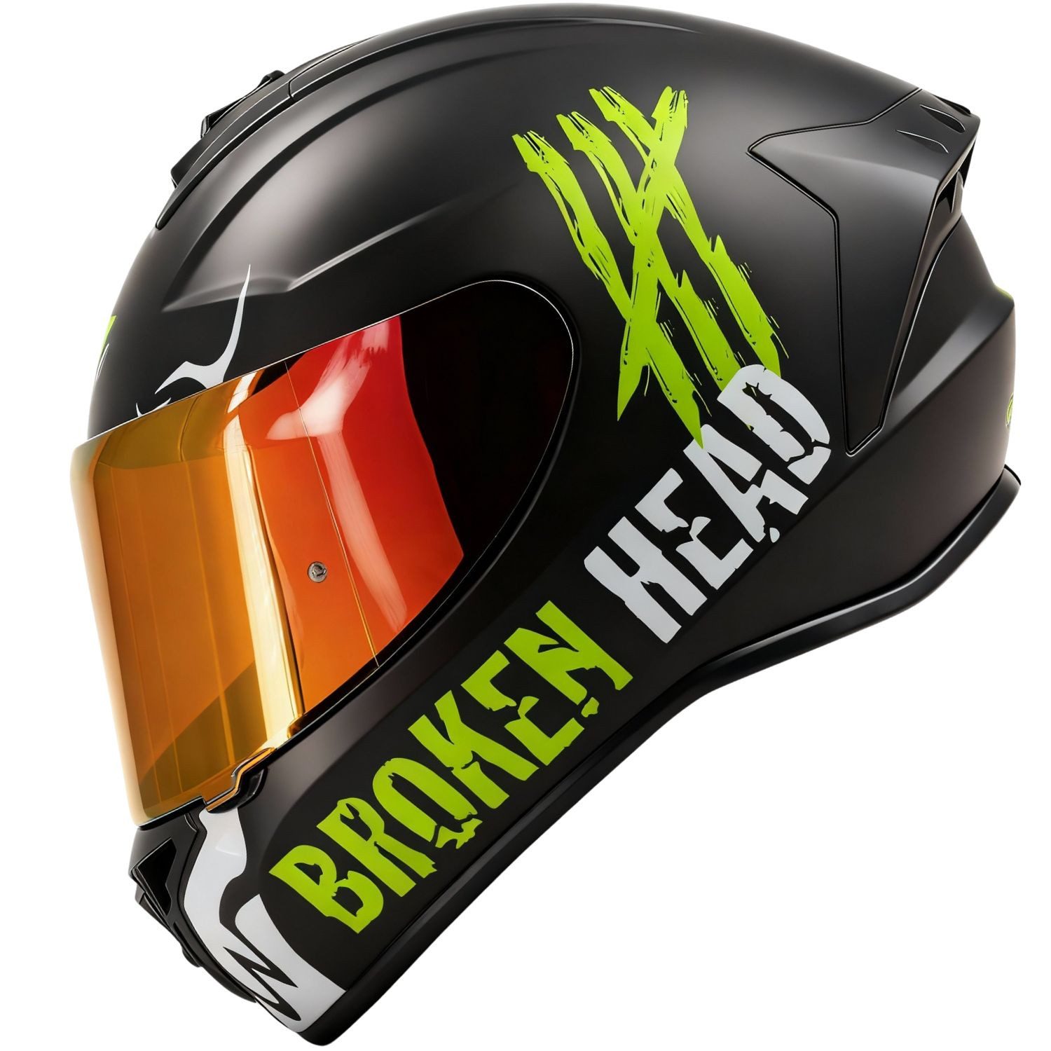 Broken Head Motorradhelm Adrenalin Therapy 4X Schwarz-Weiß (mit klarem und grün/blau verspiegeltem Visier), inklusive 2 Visieren