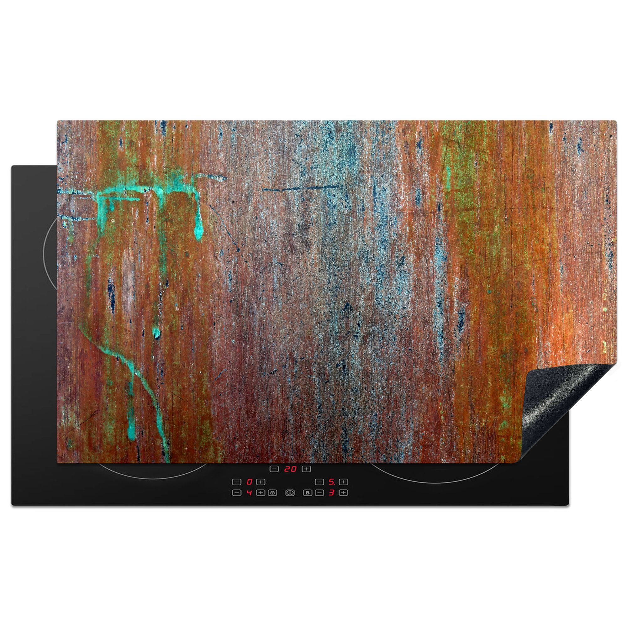 MuchoWow Herdblende-/Abdeckplatte Platte mit Kupferstruktur aus einer Werkstatt, Vinyl, (1 tlg), 83x51 cm, Ceranfeldabdeckung, Arbeitsplatte für küche