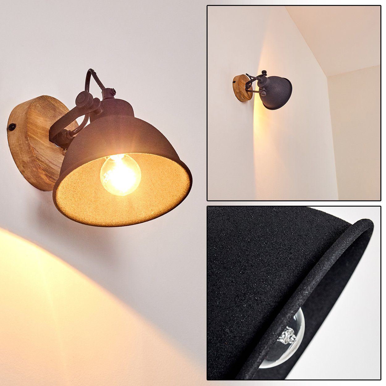 hofstein Wandleuchte »Mot« verstellbare Wandlampe, Holz/Metall, günstig online kaufen