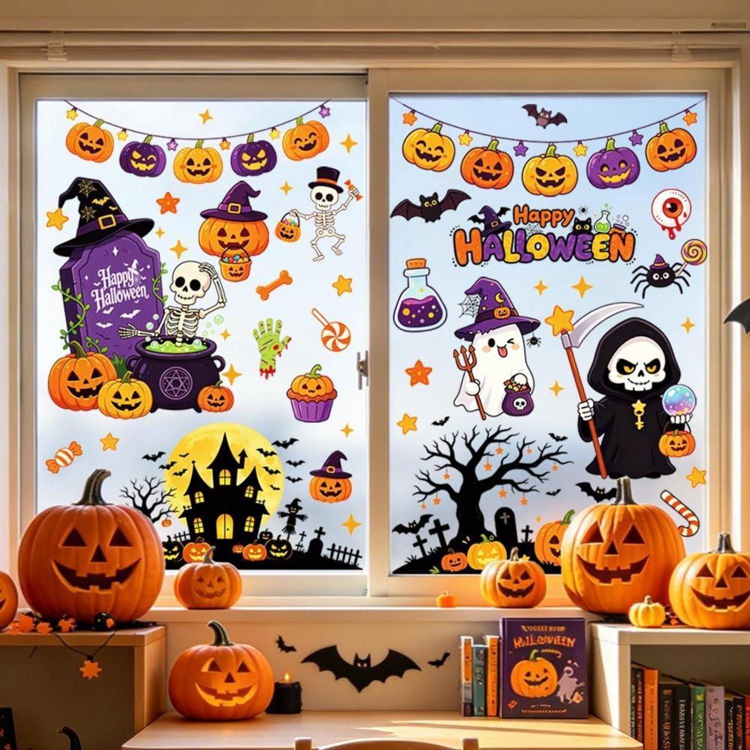 LuxusKollektion Fensterbild Fensterbilder Halloween-Elemente doppelseitig wiederverwendbar