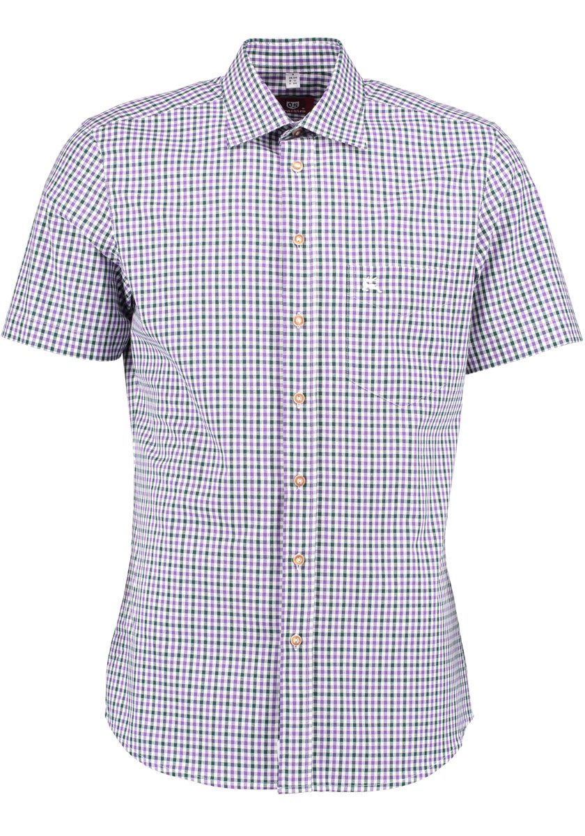 OS Trachten Trachtenhemd Purli Kurzarmhemd mit Hirsch-Stickerei auf der Brusttasche