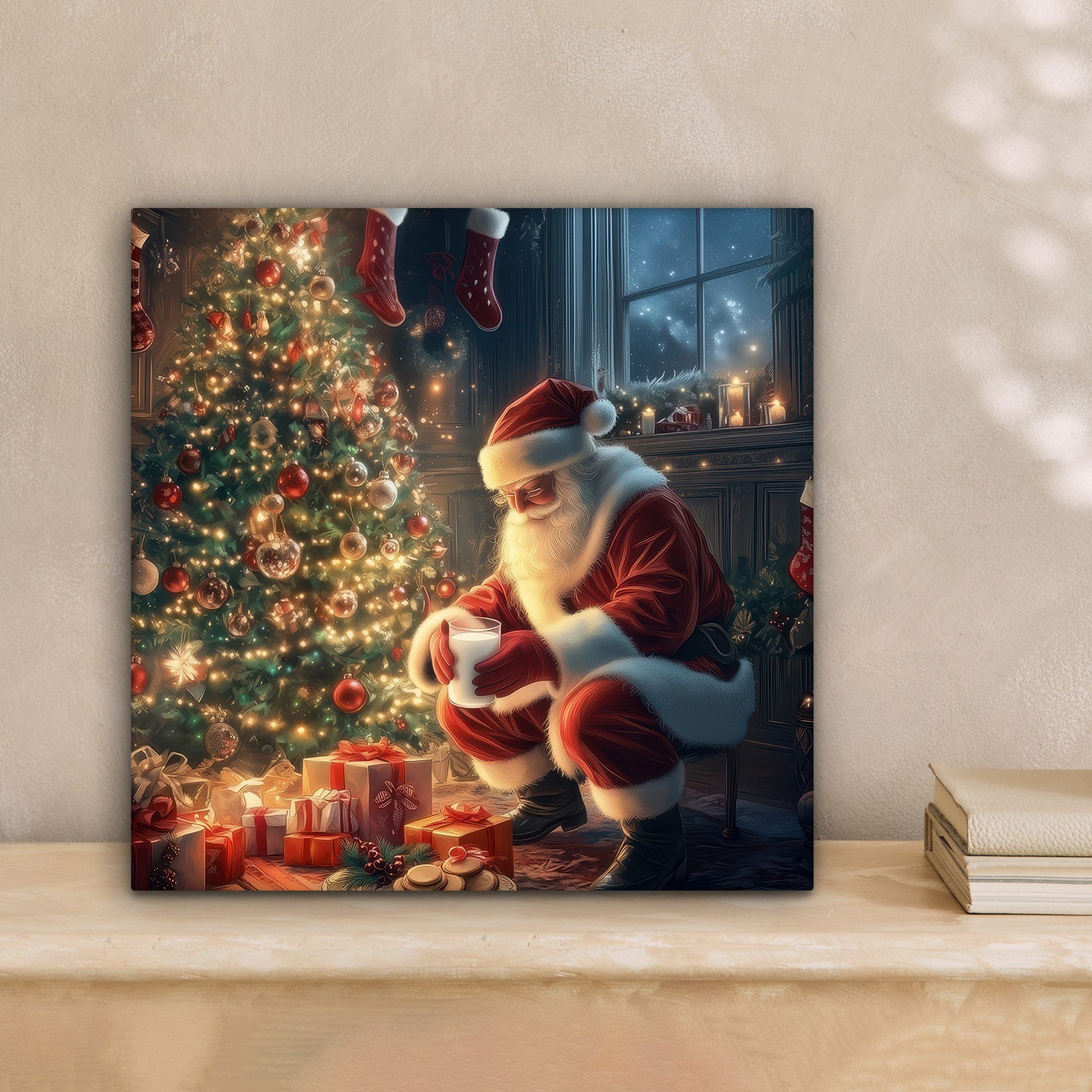 OneMillionCanvasses® Leinwandbild Weihnachtsmann - Kamin - Dunkel, Fotodruc günstig online kaufen