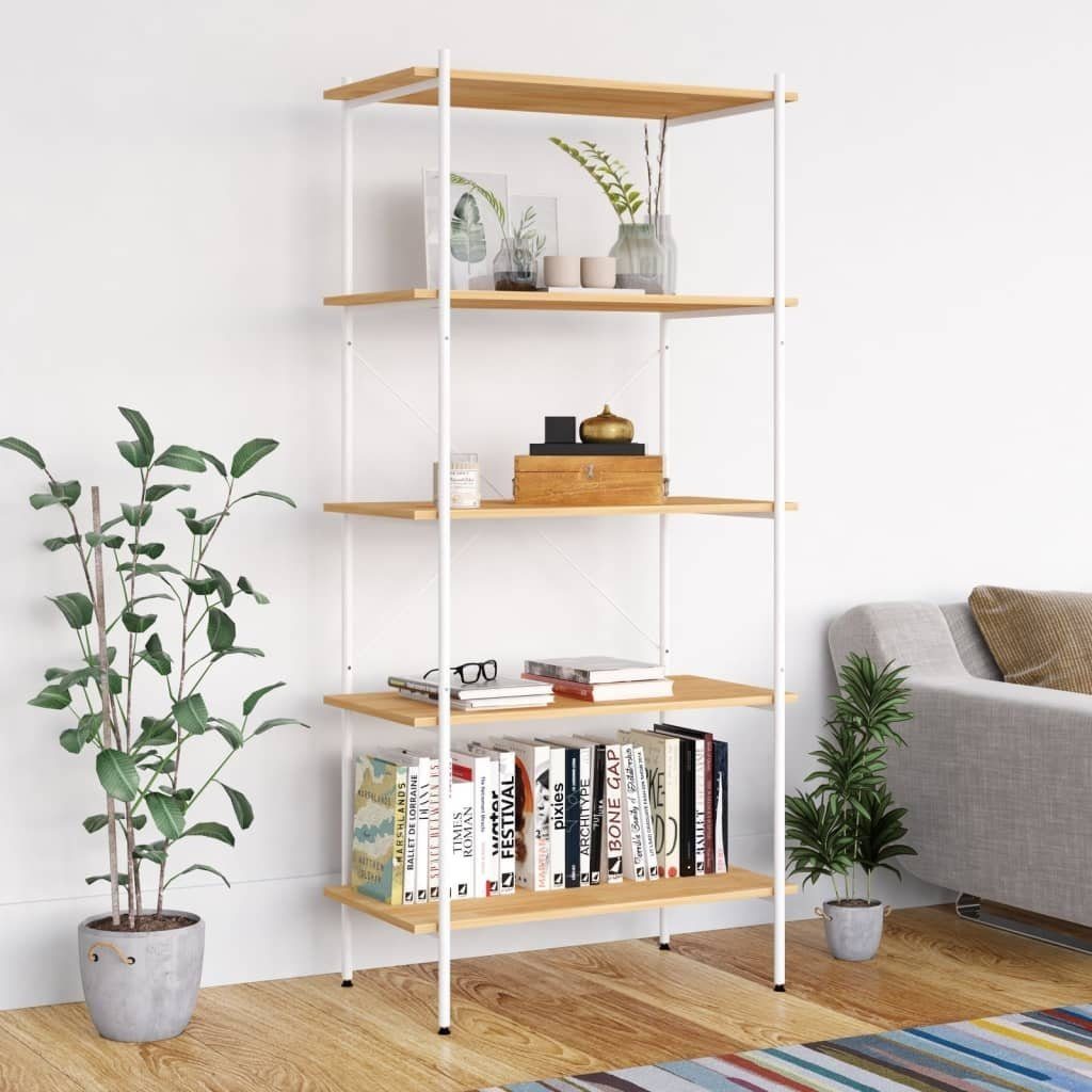 vidaXL Bücherregal aus Spanplatte, Stahl in Weiß und Eichenbraun, L/B/H: 80x40x163 cm
