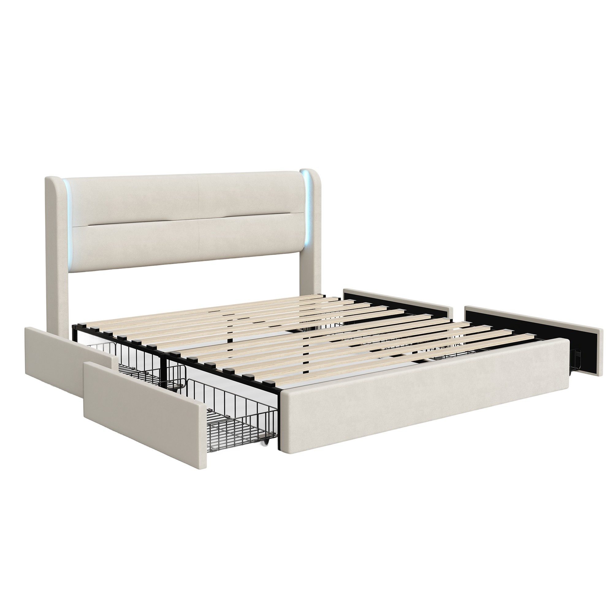 LVHOM Stauraumbett 140x200/160x200cm, LED-Samt-Bett mit 4 günstig online kaufen