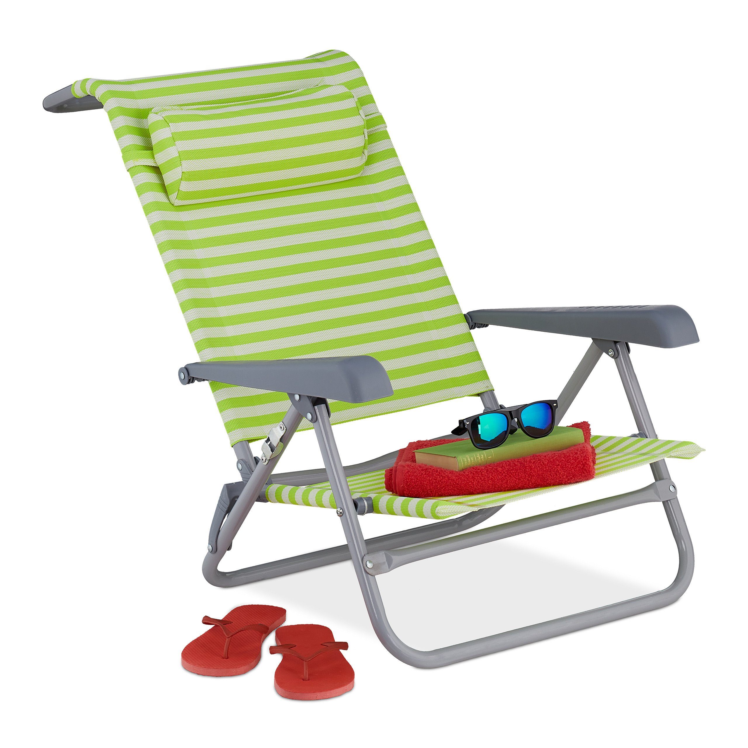 relaxdays Klappstuhl Klappbarer Liegestuhl mit Nackenkissen günstig online kaufen