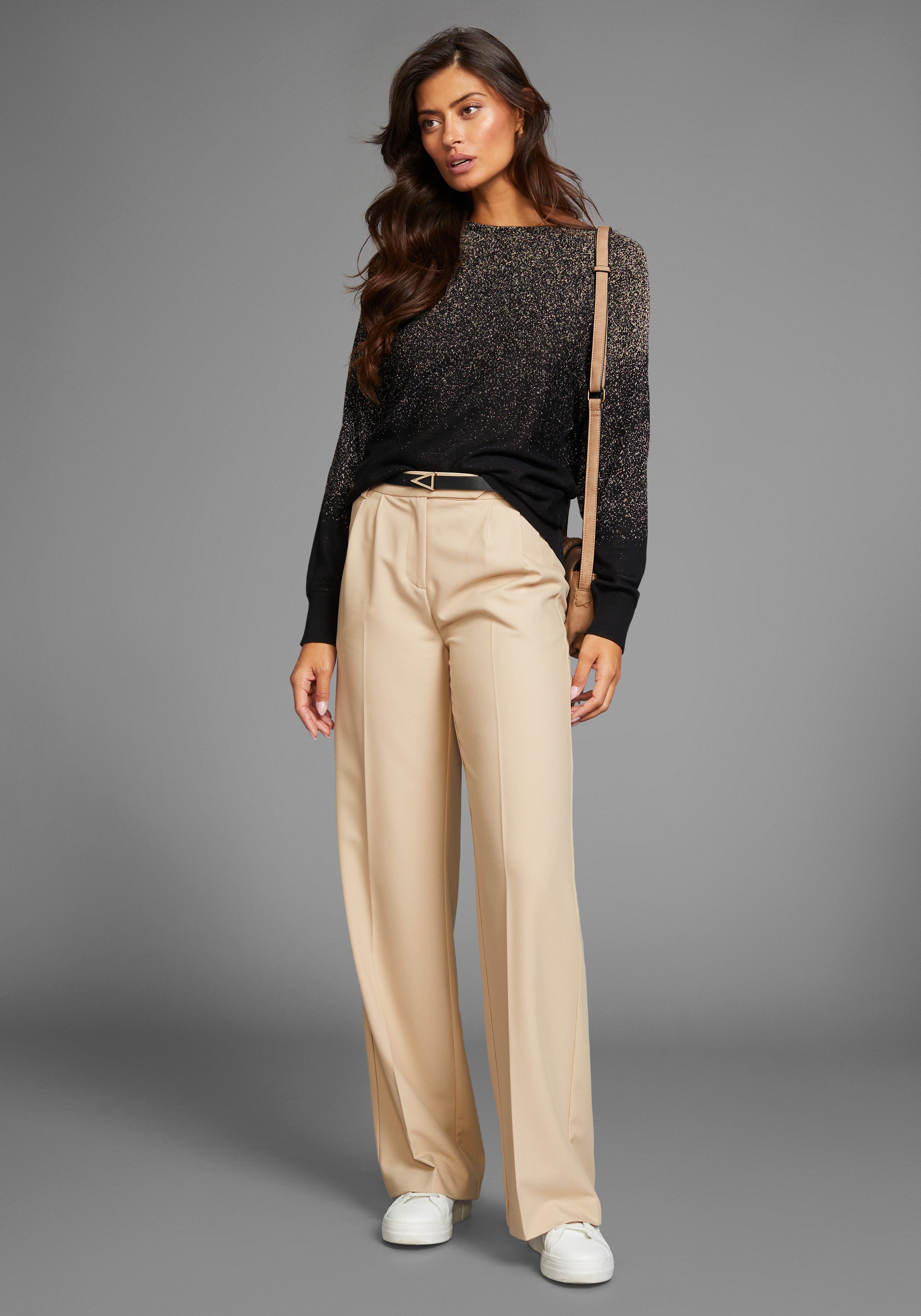 Laura Scott Fledermauspullover mit Glanzgarn und Rundhals-Ausschnitt