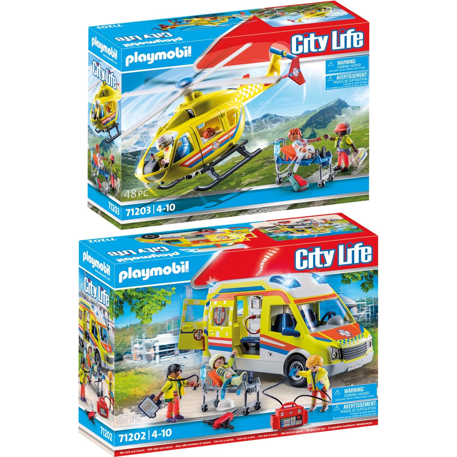 Playmobil® 71202-03 2er-Set Rettungswagen + Rettungshelikopter Konstruktion günstig online kaufen