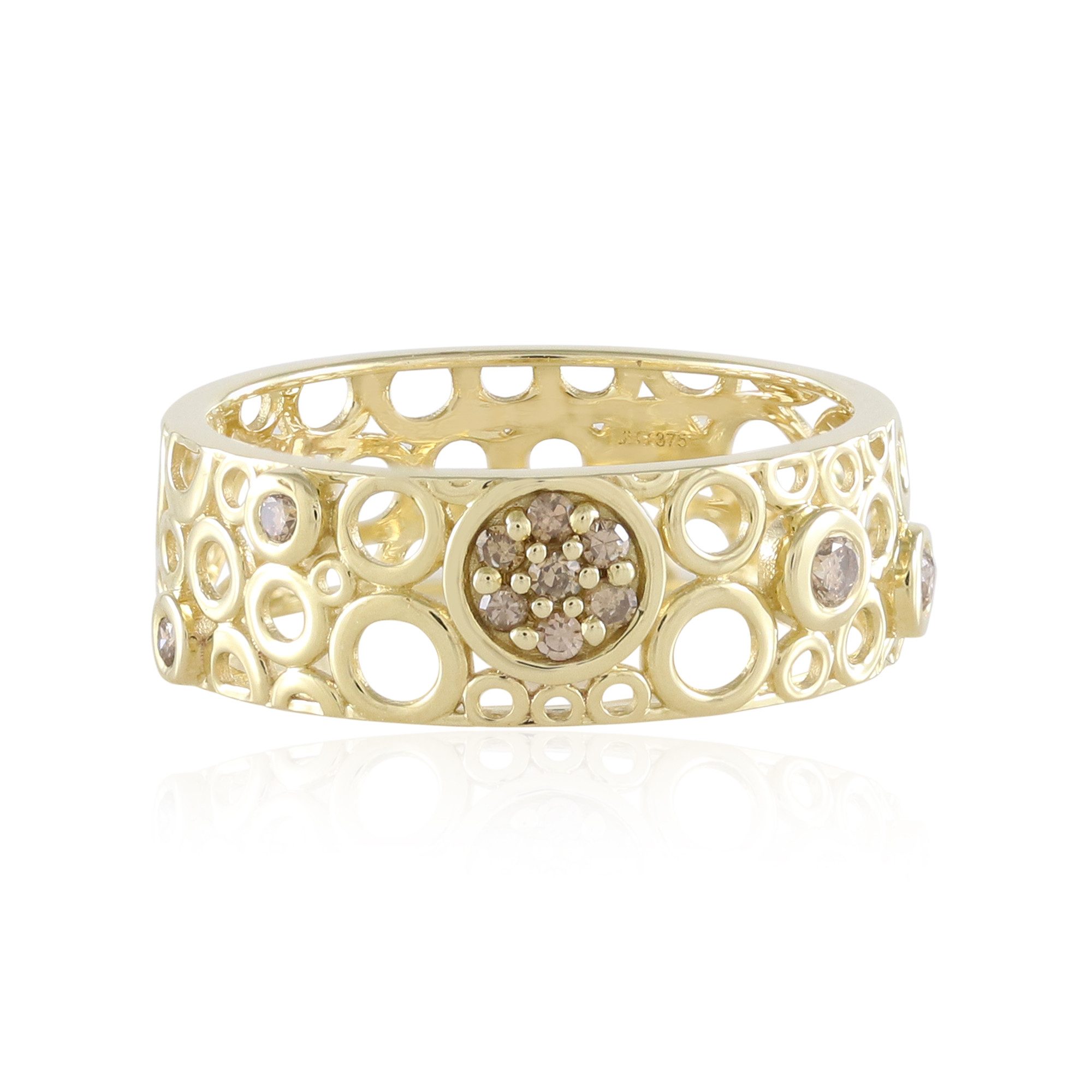 Cavill Diamantring Goldring 0,14 ct champagnerfarbener Diamant, 375er Gelbgold, offen (1-tlg)