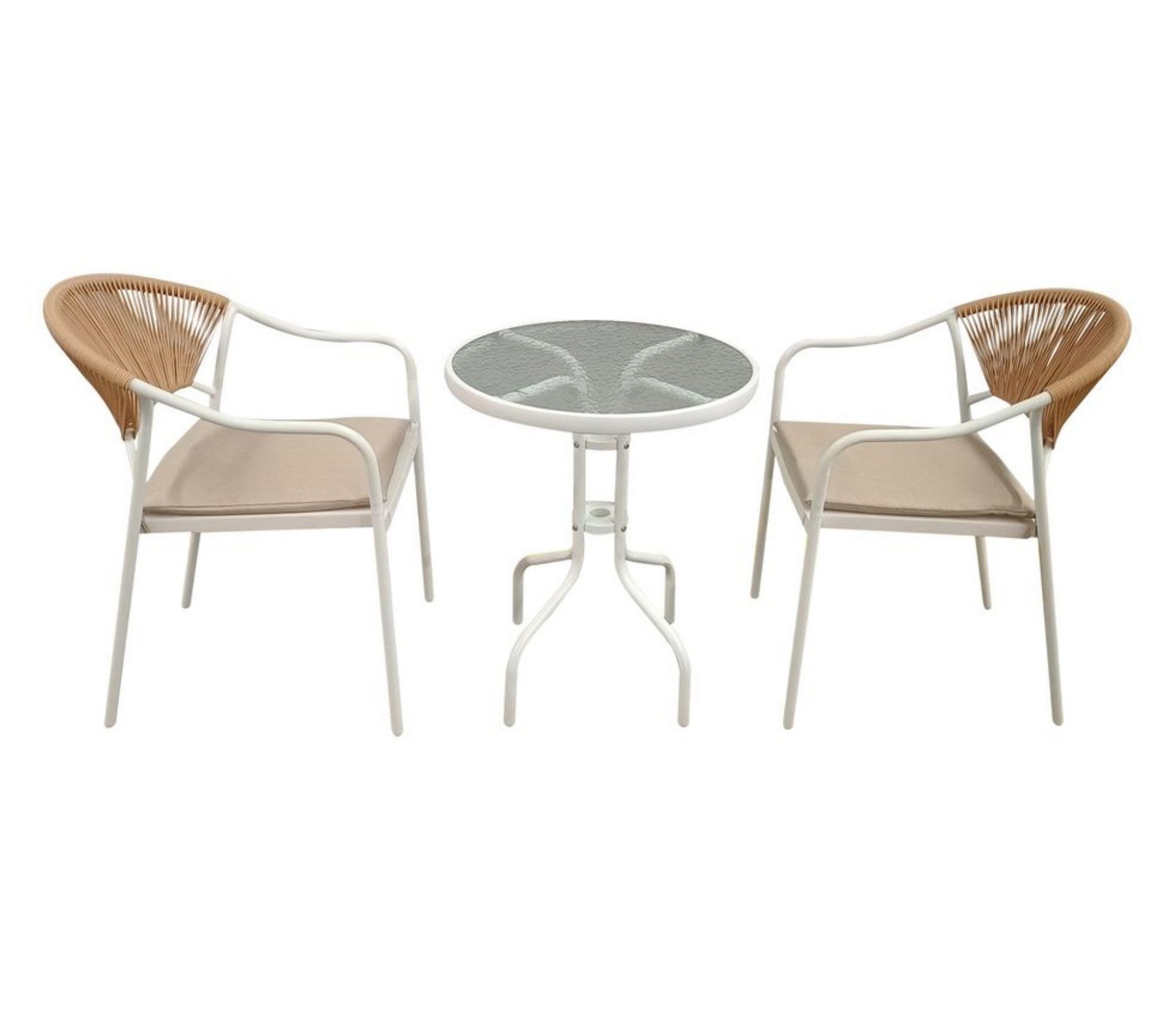 Happy Home Gartenstuhl 3-tlg. Bistro Set helles Rattan mit Sitzkissen für Terrasse