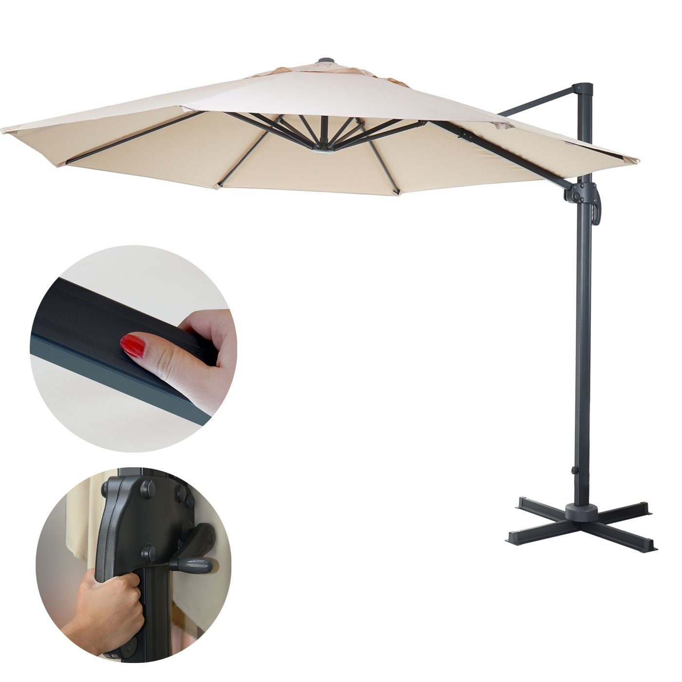 MCW Ampelschirm MCW-A96-10, LxB: 400x400 cm, 5-facher Höhen-/ Neigungswinkelverstellung, Windwiderstandsklasse 2