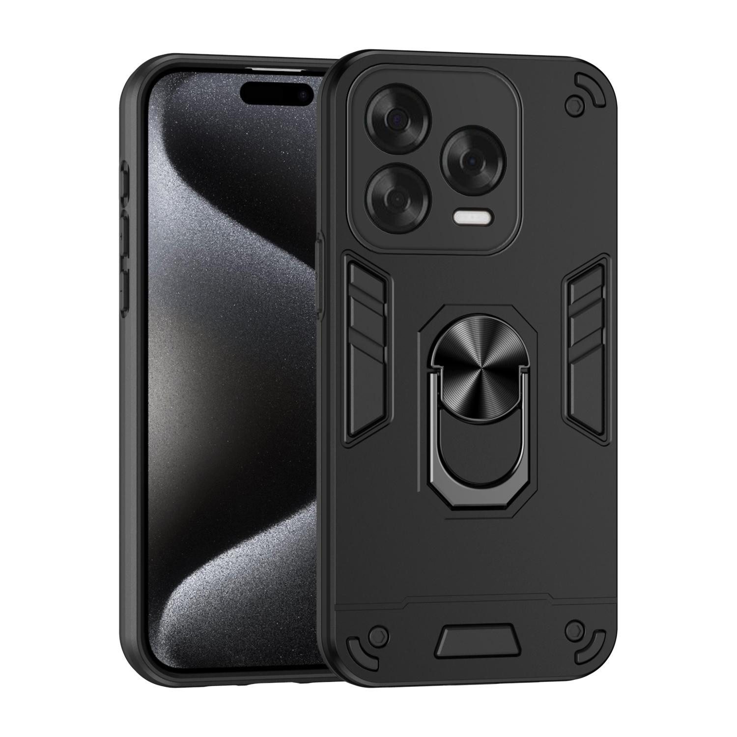 Wigento Handyhülle Für ZTE Blade V70 Vita Armor Magnet Ring Schutz Handy Hülle Schwarz, Stoßfeste Hülle mit 360-Grad-Ringhalter