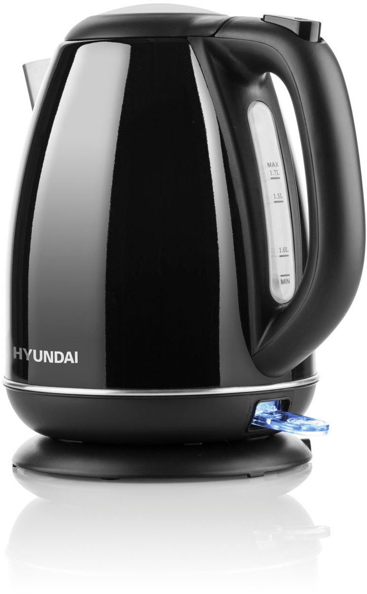 Hyundai Wasserkocher VK302B, 1,7 l, 2200 W, Edelstahl, Doppelsicherheitssystem, transparenter Deckel