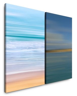 Sinus Art Leinwandbild 2 Bilder je 60x90cm Wellen Meer Strand Harmonisch Horizont Beruhigend Ferne