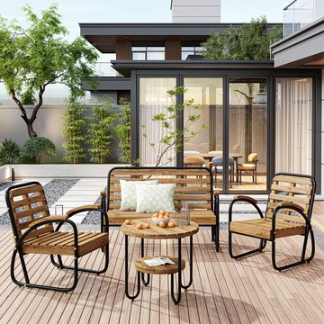 PFCTART Gartenlounge-Set Gartenmöbel-Set für 4 Personen, (Terassenmöbel Gartenlounge Balkonmöbel Akazienholz), Sitzgruppe mit Sofa 2 Stühle und 1 Tisch Kissen nicht enthalten