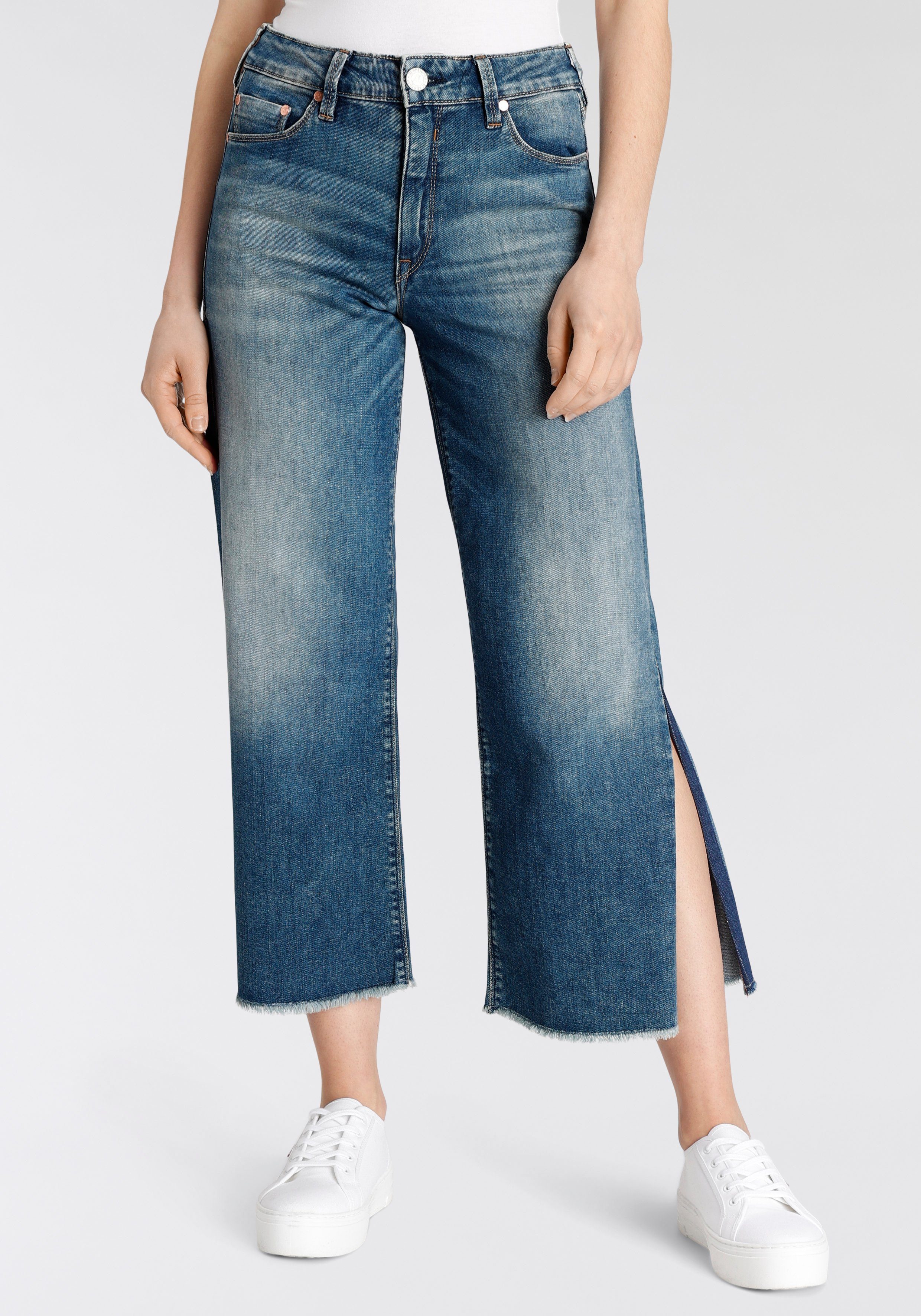 Herrlicher 7/8-Jeans Jeans Mit Super den Flared Cropped Oranic an G Seiten Schlitz