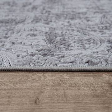 Teppich Weicher Kurzflor Für Wohnzimmer Orient-Look Waschbar Anthrazit Grau, TT Home, Läufer, Höhe: 10 mm