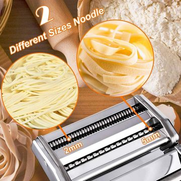 HOUROC Nudelmaschine Pastamaker Nudelmaschine Edelstahl Frische Manuell Maschine Cutter, mit Klemme,für Spaghetti Nudeln Lasagne Pastamaschine Nudel Maschine