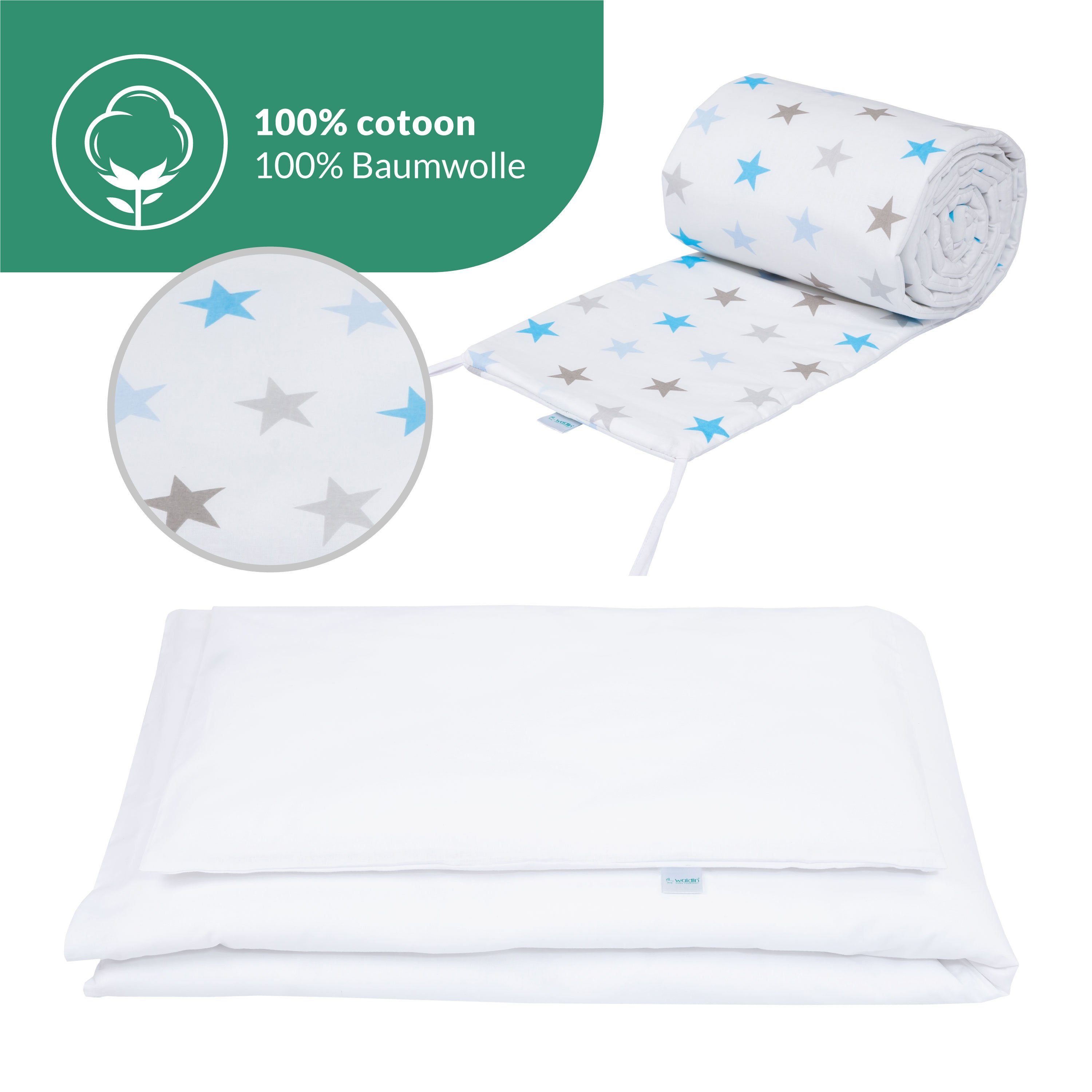 Waldin Babybett Mobiles Babybett aus Holz 7in1 mit Matratze, mitwachsend