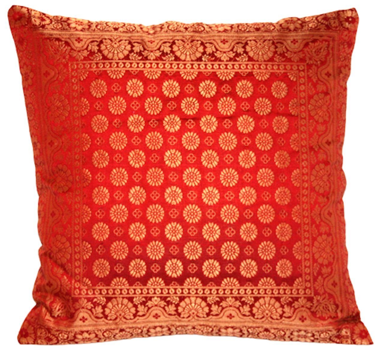 Ruwado Dekokissen - Handgefertigt Kissenbezug aus Indische Banarasi Seide - 40cmx40cm, Handgewebt und Handgenäht aus Indien