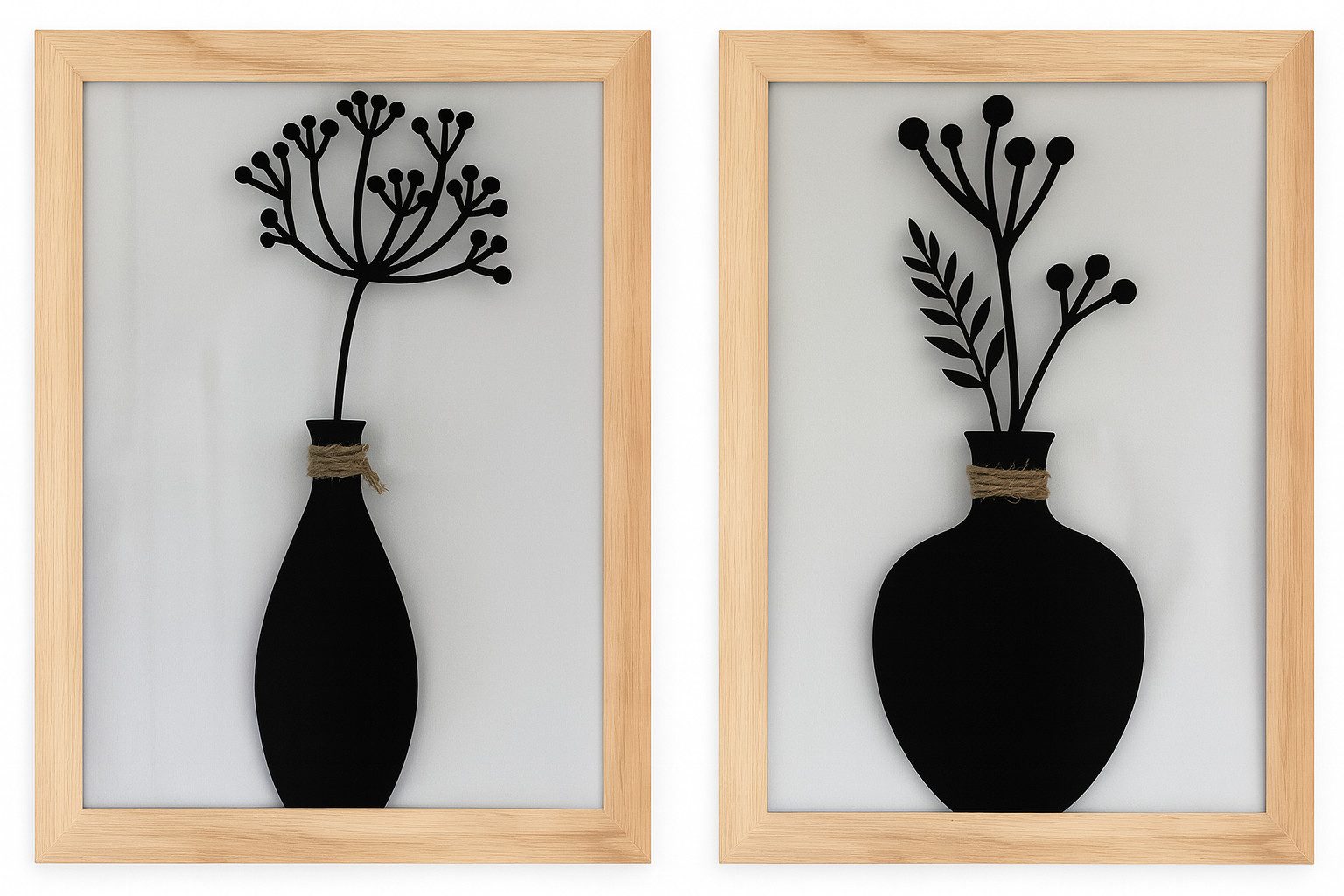 UNUS HOME Wanddekoobjekt Wandbild 2er Set Blumenvase Mila und Leni (2er Set), wandbild metall vase, wanddeko set modern, bambusrahmen deko bilder