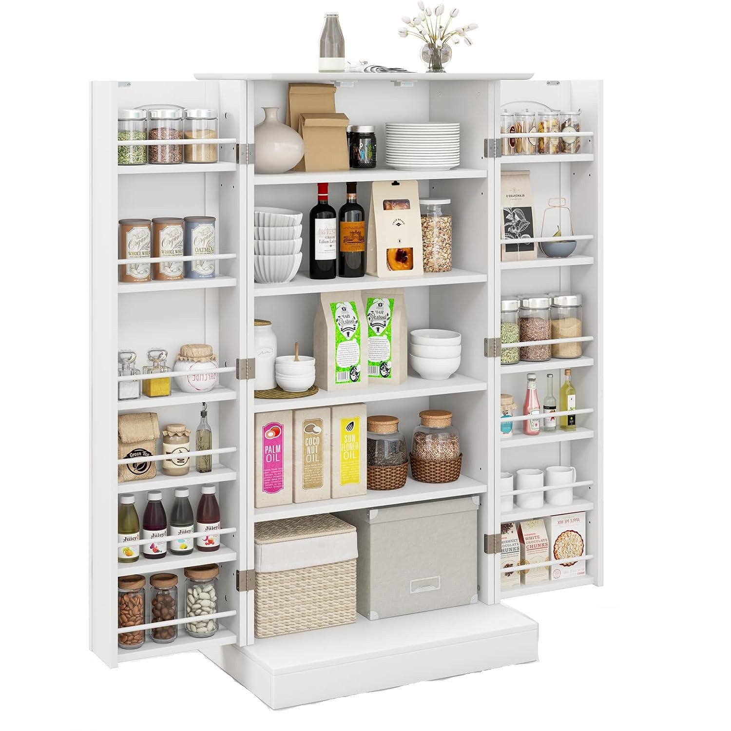 KOMFOTTEU Vorratsschrank Küchenschrank mit Türen,verstellbaren Regalen & Me günstig online kaufen