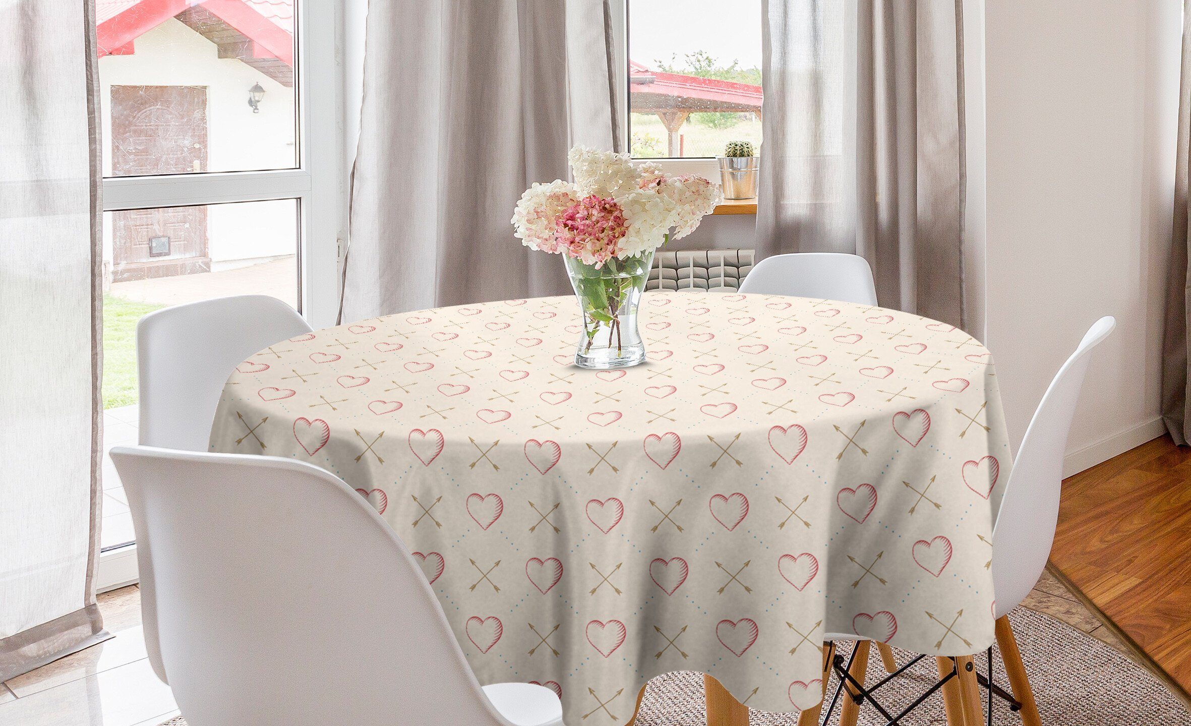 Abakuhaus Tischdecke Kreis Tischdecke Abdeckung für Esszimmer Küche Dekoration, Valentines Cutsy Pfeil und Herzen