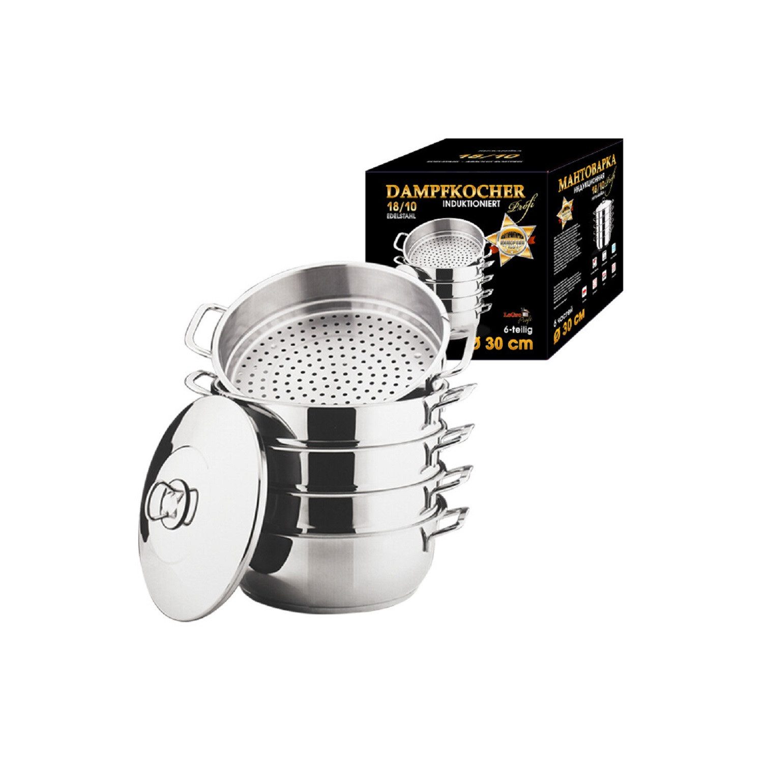 Olymp Handels GmbH Kochtopf Mantowarka Induktion Dampfgarer Dampfkocher 6 Tlg. Edelstahl 30 cm