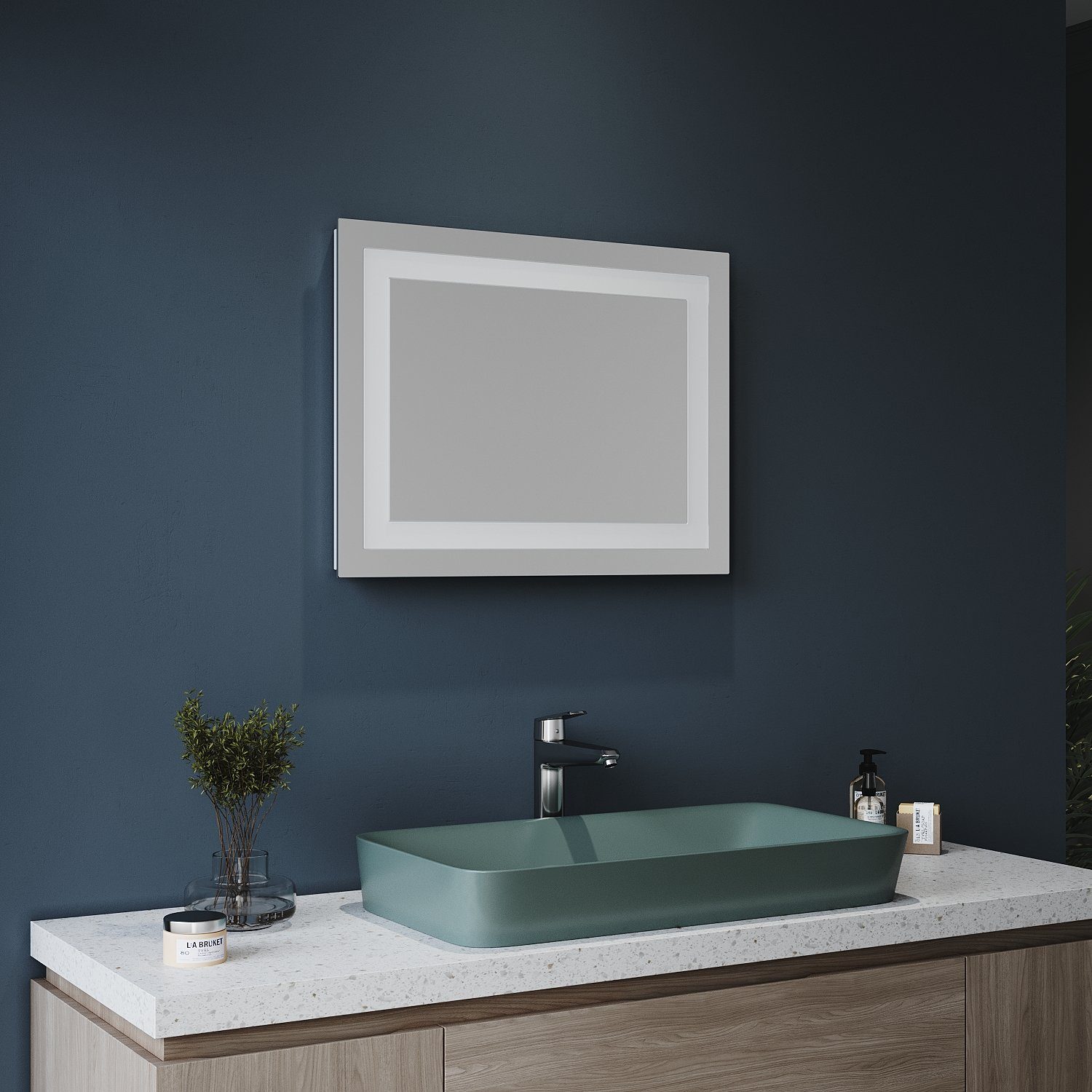 60×50 Badspiegel, Badspiegel, Lichtspiegel Wandspiegel, mit IP44 Badspiegel Wandschalter, cm, SONNI Badezimmerspiegel, Beleuchtung, LED