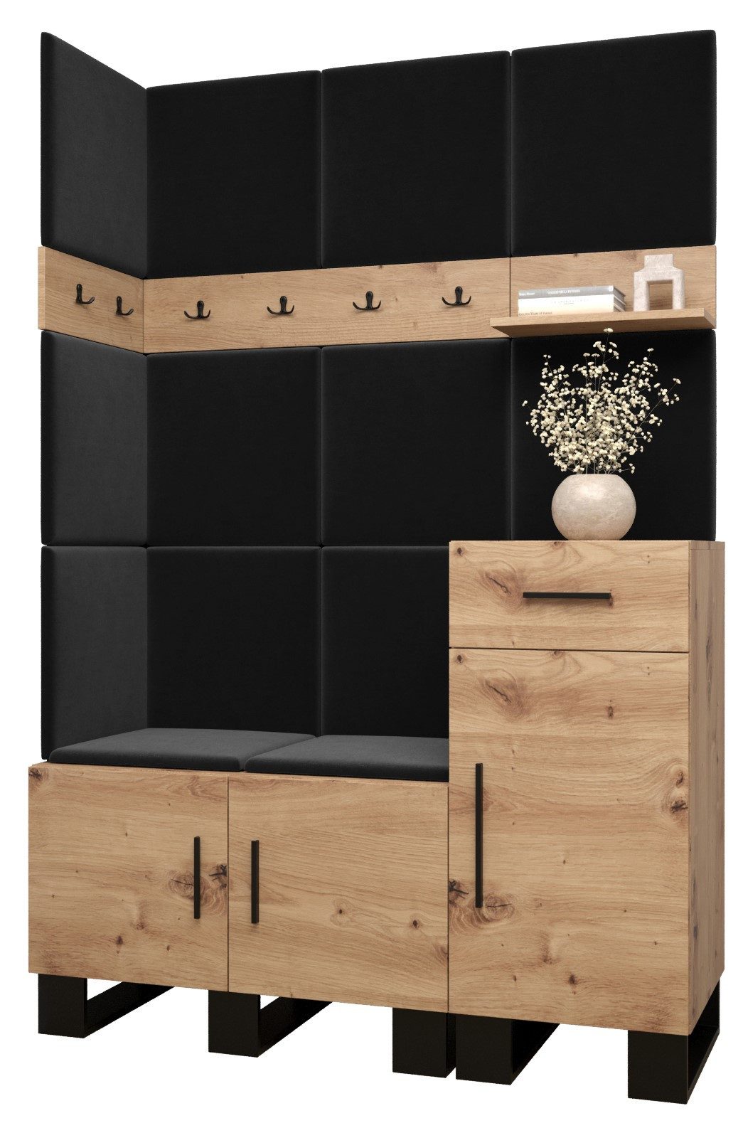 ABIKS MÖBEL Garderoben-Set ARTIN Set 10 Garderobe mit gepolsterten Paneelen, Industriell Design