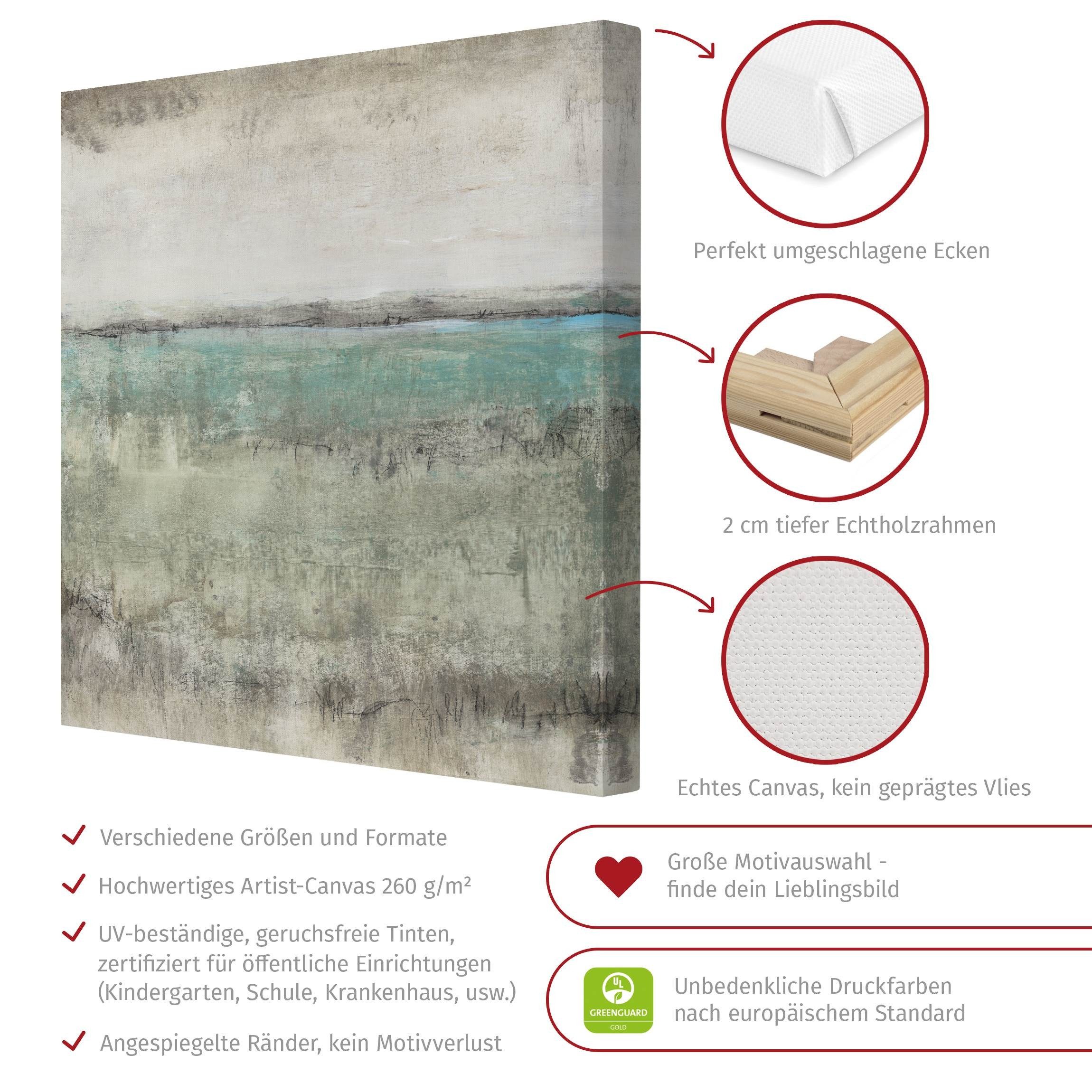 Bilderdepot24 Leinwandbild Abstrakt Modern Strand Horizont Türkis türkis Bild auf Leinwand XXL, Wohnzimmer Schlafzimmer Küche Flur Wandbild Kunstdruck Wanddeko Druck
