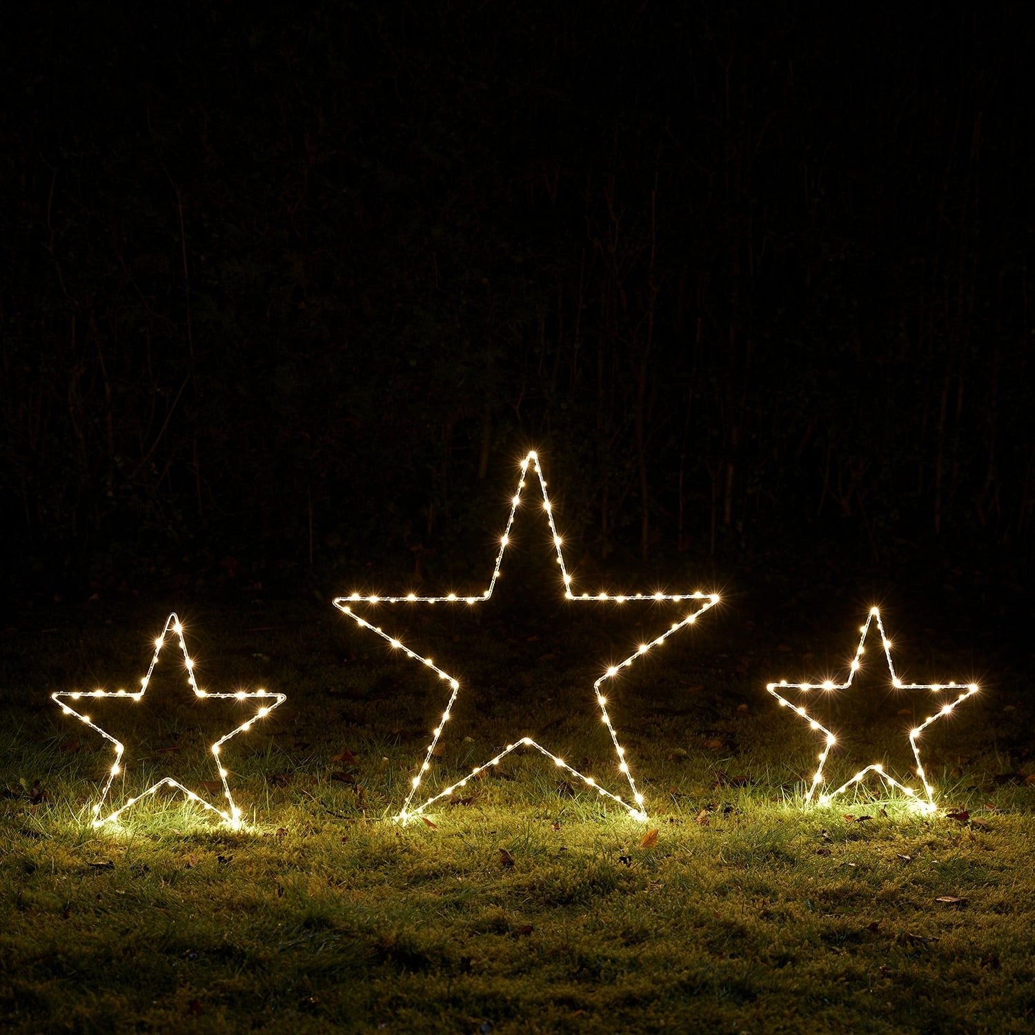Lights4fun LED-Stern für außen 3er Set Osby LED Stern Stableuchten Weihnachtsdeko außen, Micro LED, Weihnachtsbeleuchtung, Höhe: 34 & 60cm