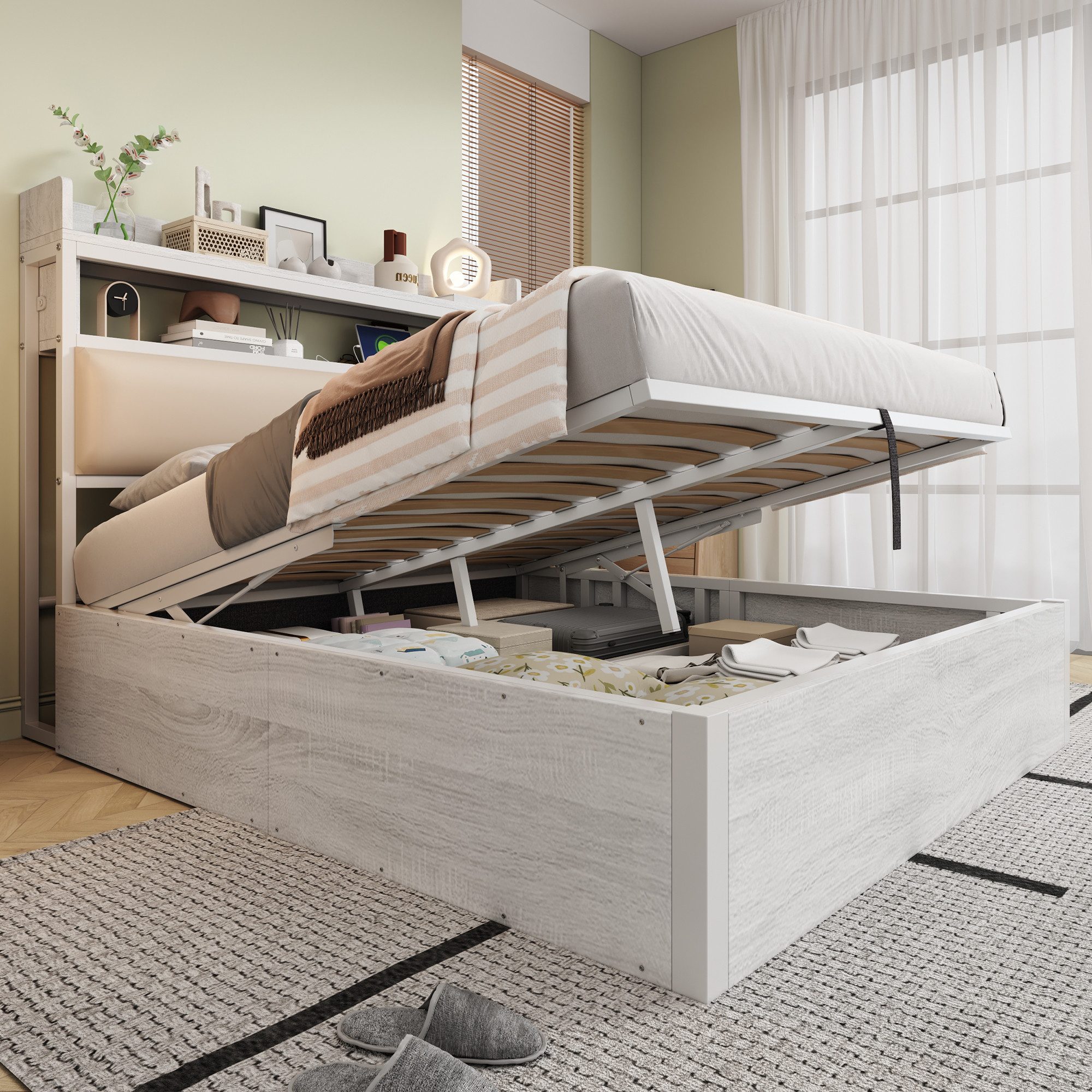 Flieks Holzbett, Hydraulisches Stauraumbett Metallbett Doppelbett günstig online kaufen