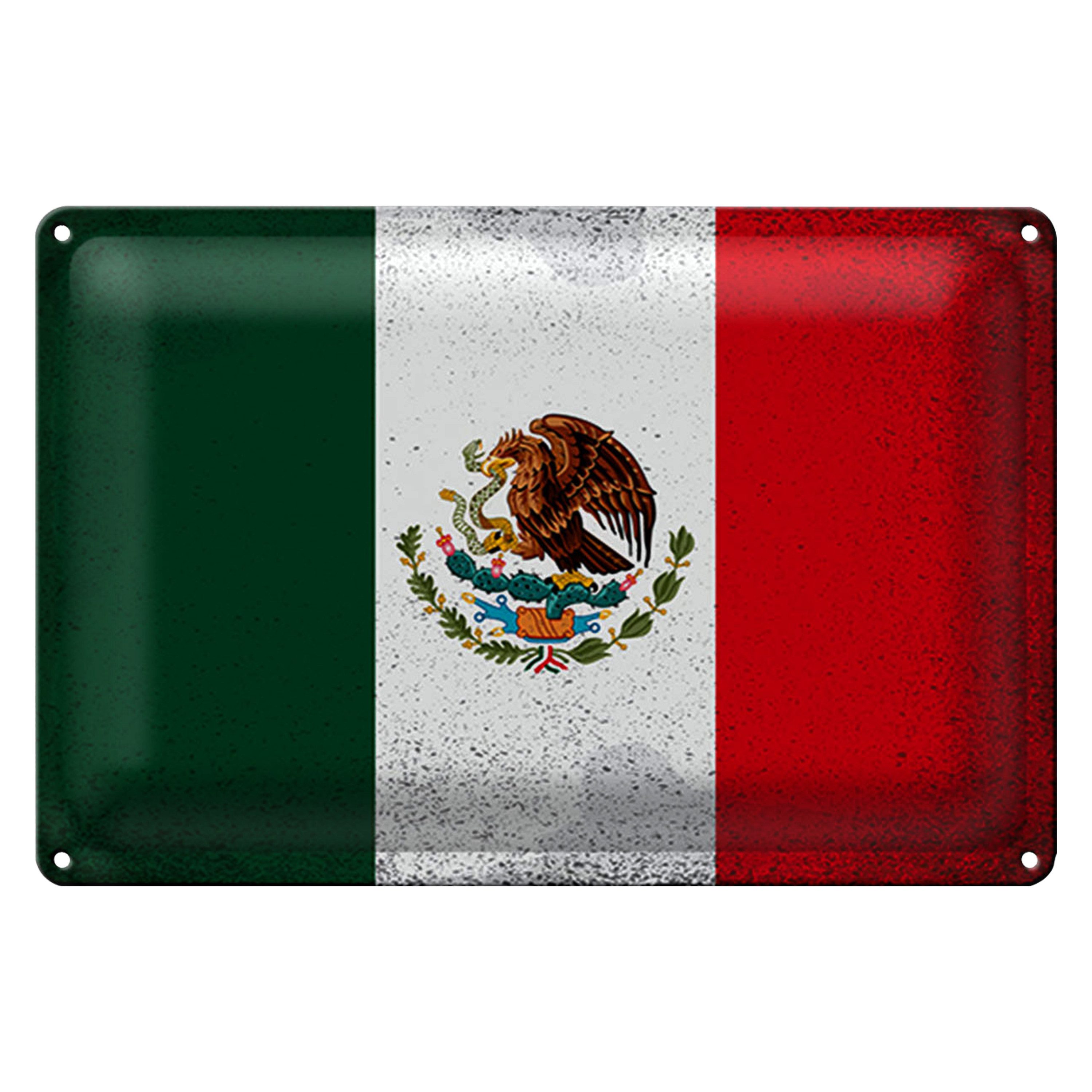 Roomando Metallschild Flagge Mexiko 18x12cm Flag of Mexico Vintage