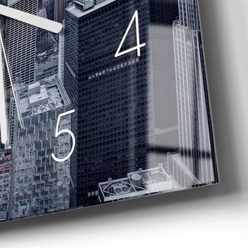 DEQORI Wanduhr 'Blaue Skyline New York' (Glas Glasuhr modern Wand Uhr Design Küchenuhr)