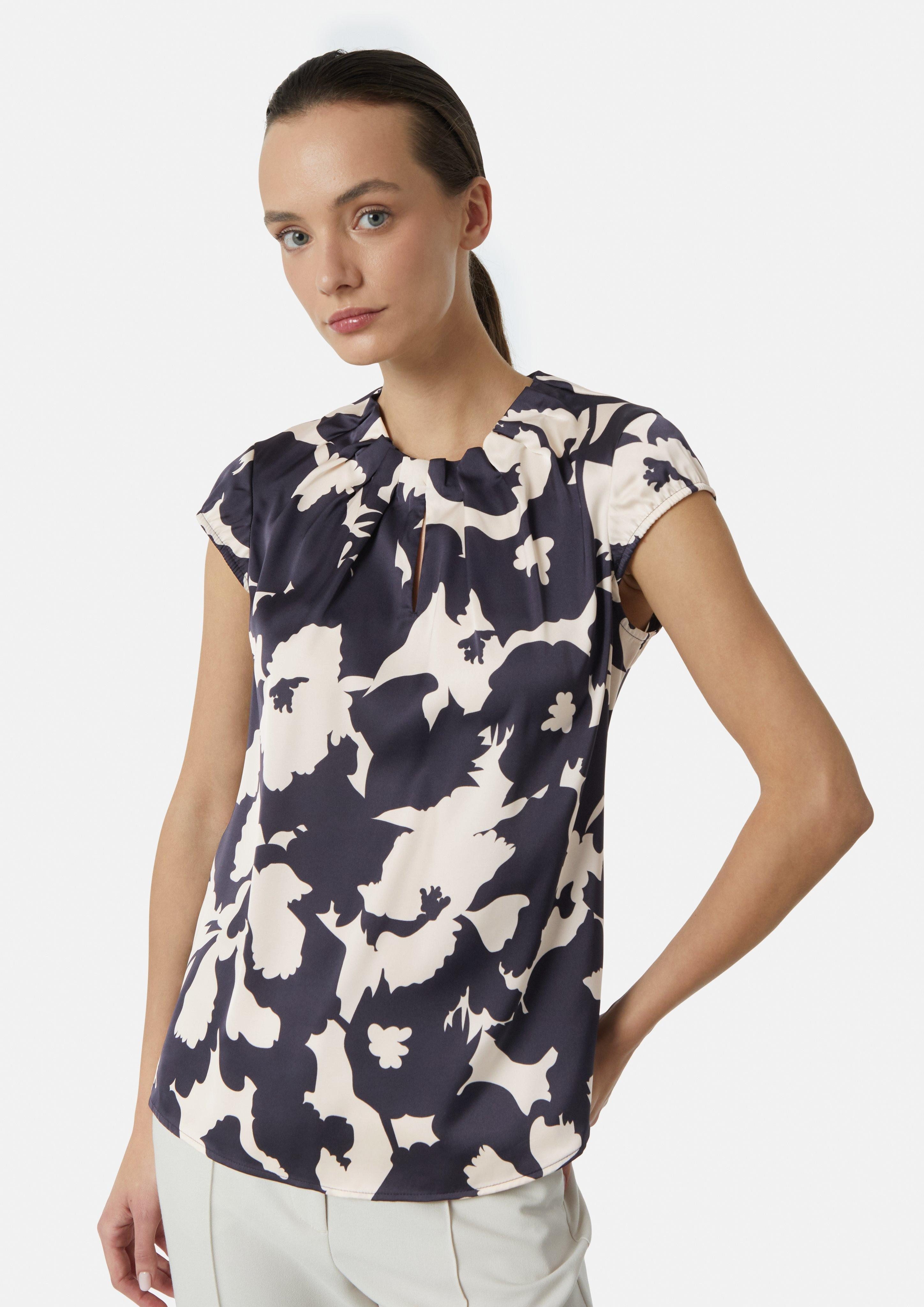 Kurzarmbluse Gemusterte Satin-Bluse mit Raffung