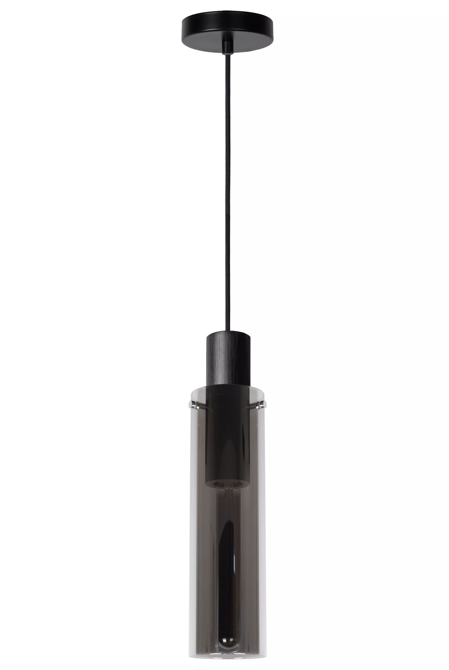 Licht-Erlebnisse Pendelleuchte ULARI, ohne Leuchtmittel, Metall Rauchglas E27 rund Ø 10 cm H: max. 172 cm Schwarz Rauchgrau