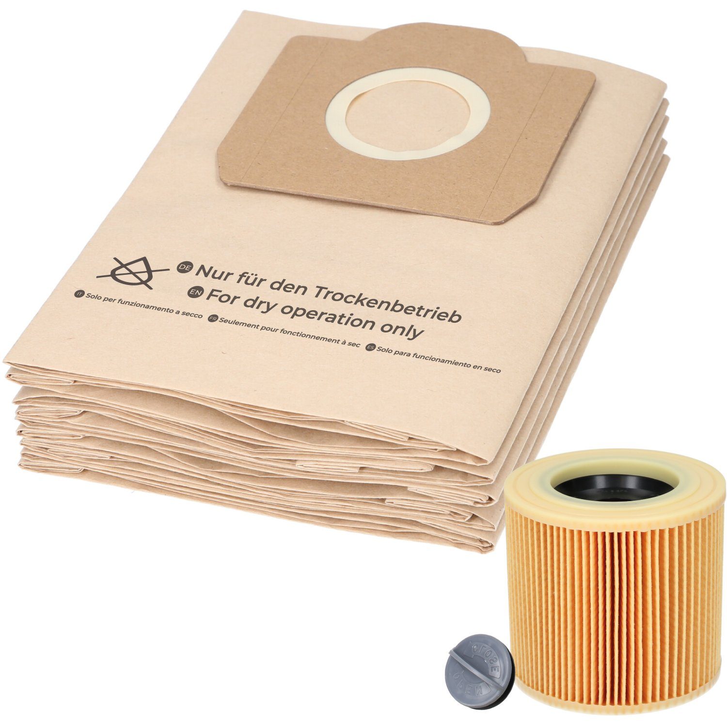 McFilter Staubsaugerbeutel (10 Stück) + 1 Filter, passend für Kärcher Nass- Trockensauger WD3 WD 3 P, 11 St., Alternative für 6.959-130.0 (Beutel), 6.414-552.0 (Patronenfilter)