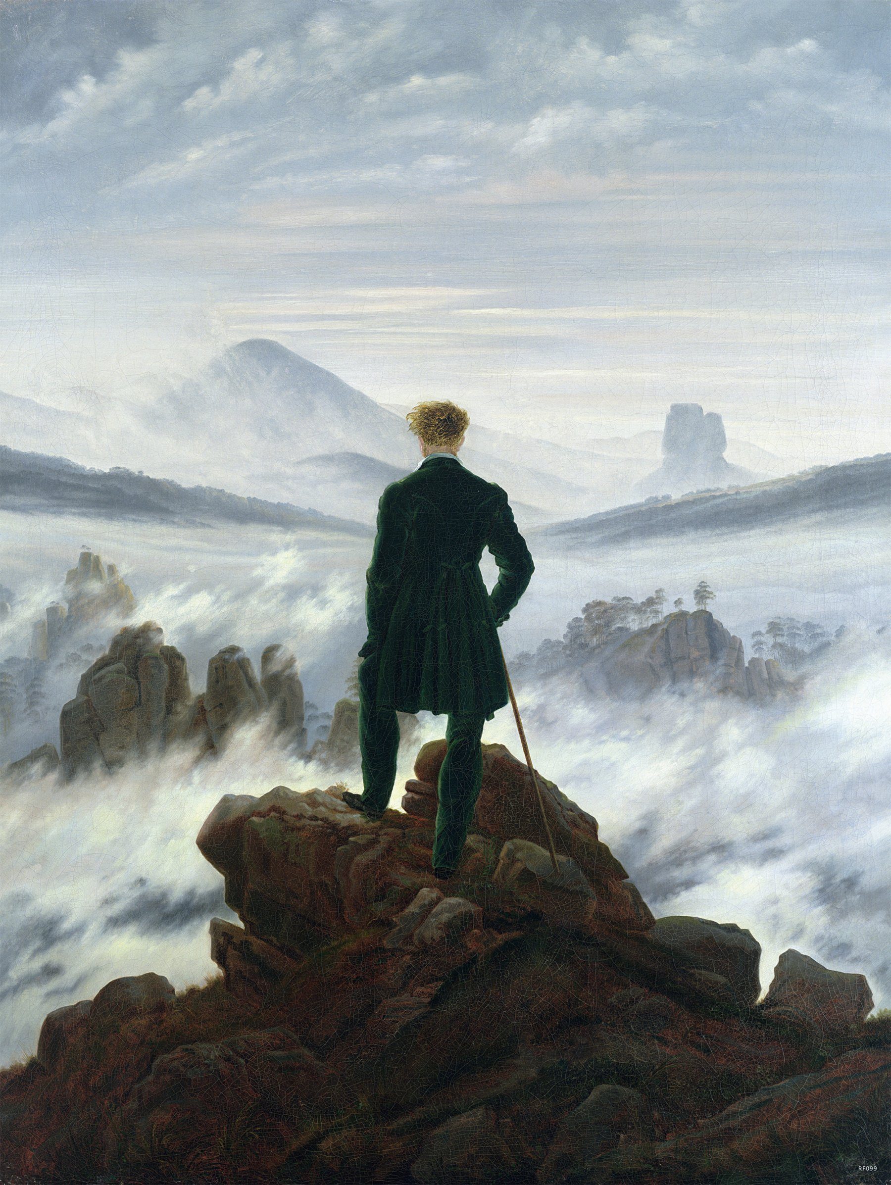 Close Up Kunstdruck C. D. Friedrich Kunstdruck Wanderer über dem Nebelmeer 60 x