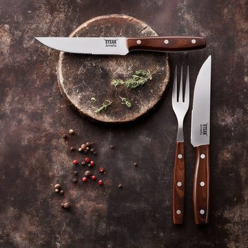 Amefa Steakmesser PORTERHOUSE (2 Stück), Edelstahl 13/0, holz hochglanzpoliert, 2-tlg.