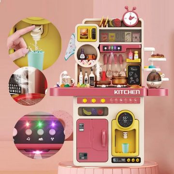 Coemo Spielküche Kunststoff, "Tony rosa" Herd mit glühendem Licht, Sound, "Dampf" 93 tlg Zubehör