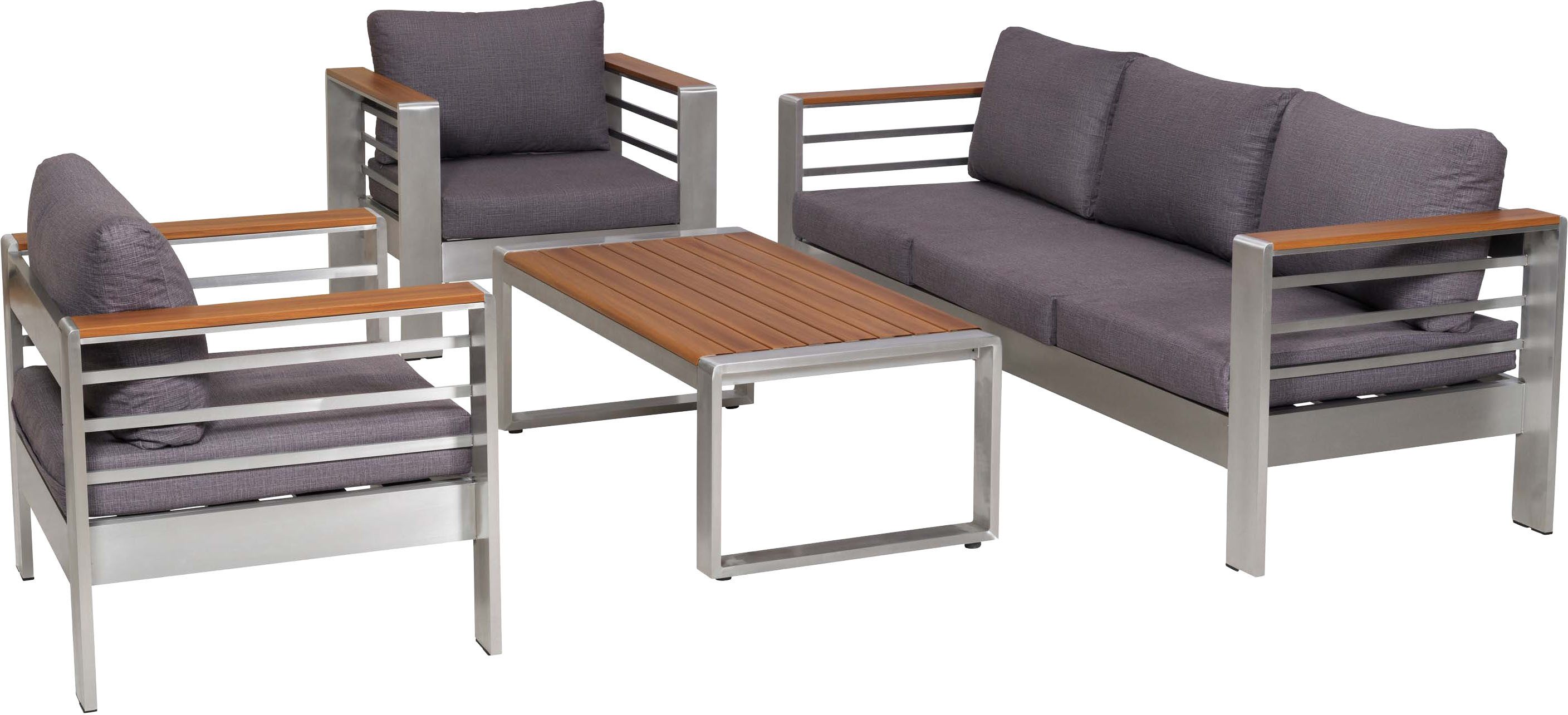 MERXX Gartenlounge-Set Nestos, (Set, 14-tlg), inkl. 2 Sessl, 1 Bank, 10 Aulagen, 1 Tisch