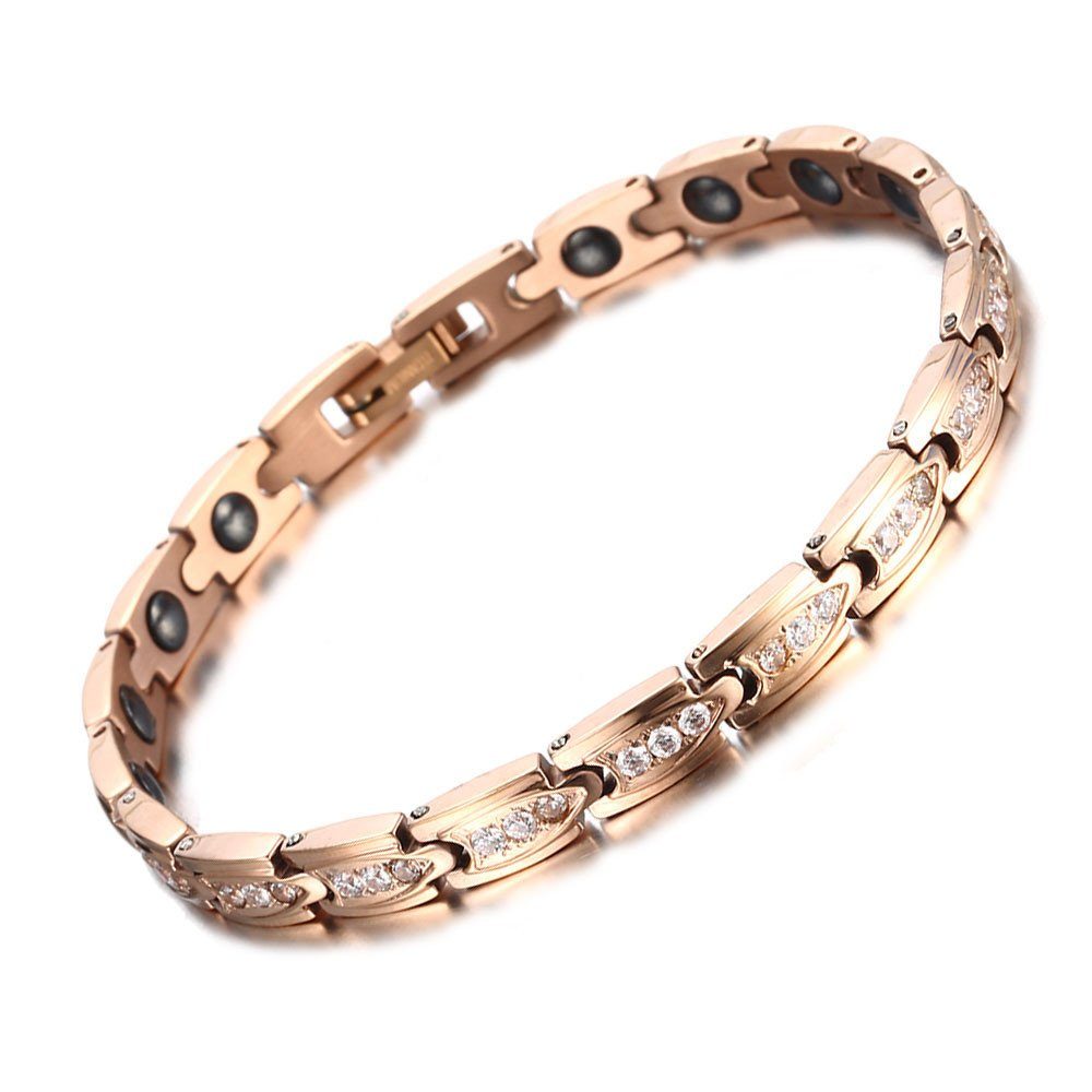Haiaveng Gliederarmband Edelstahlarmband mit Roségold, Diamant-Armband, Vakuumvergoldetes magnetisches Germanium-Armband