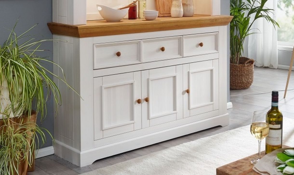 Main Möbel Sideboard 149x94cm "Zürich" Kiefer massiv weiß