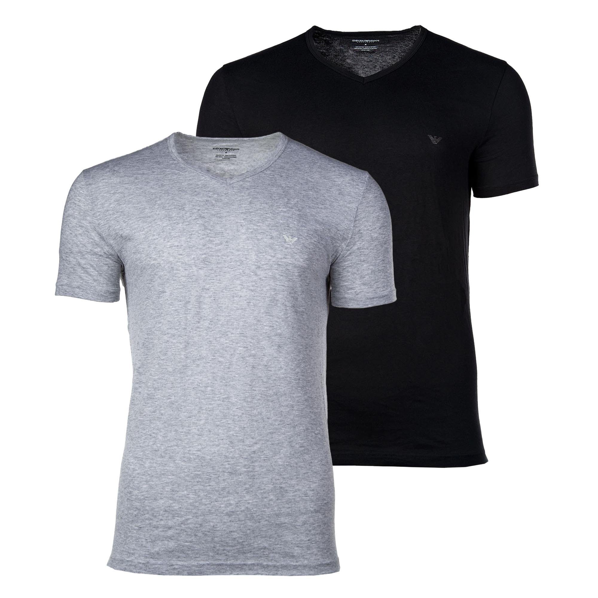2er Pack V-Neck, - Armani Emporio V-Ausschnitt Herren Schwarz/Grau T-Shirt T-Shirt