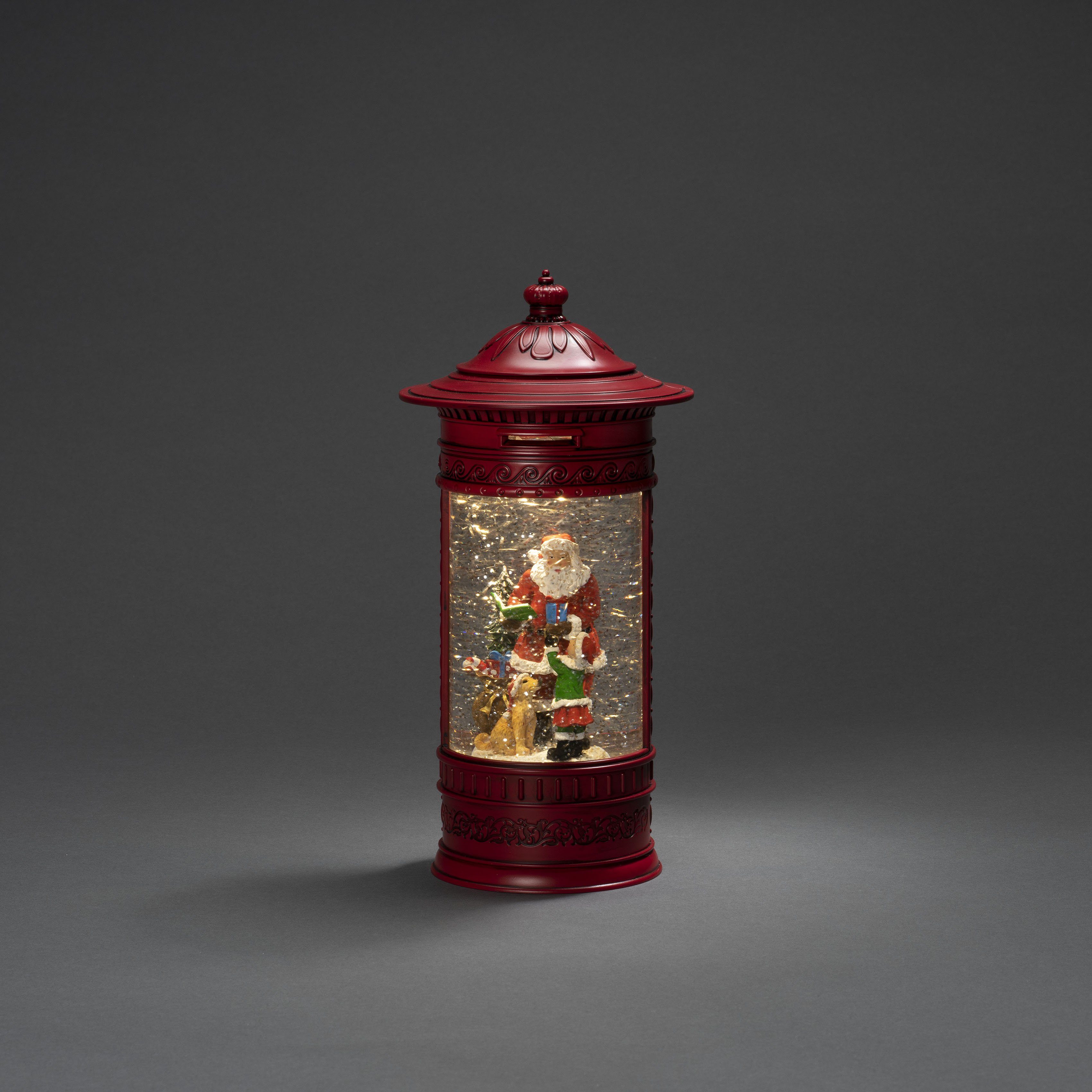 KONSTSMIDE Wasserlaterne, mit Kind rot, "Weihnachtsmann Laterne Hund" Weihnachtsdeko integriert, Briefkasten, fest rot, LED LED Warmweiß, + LED