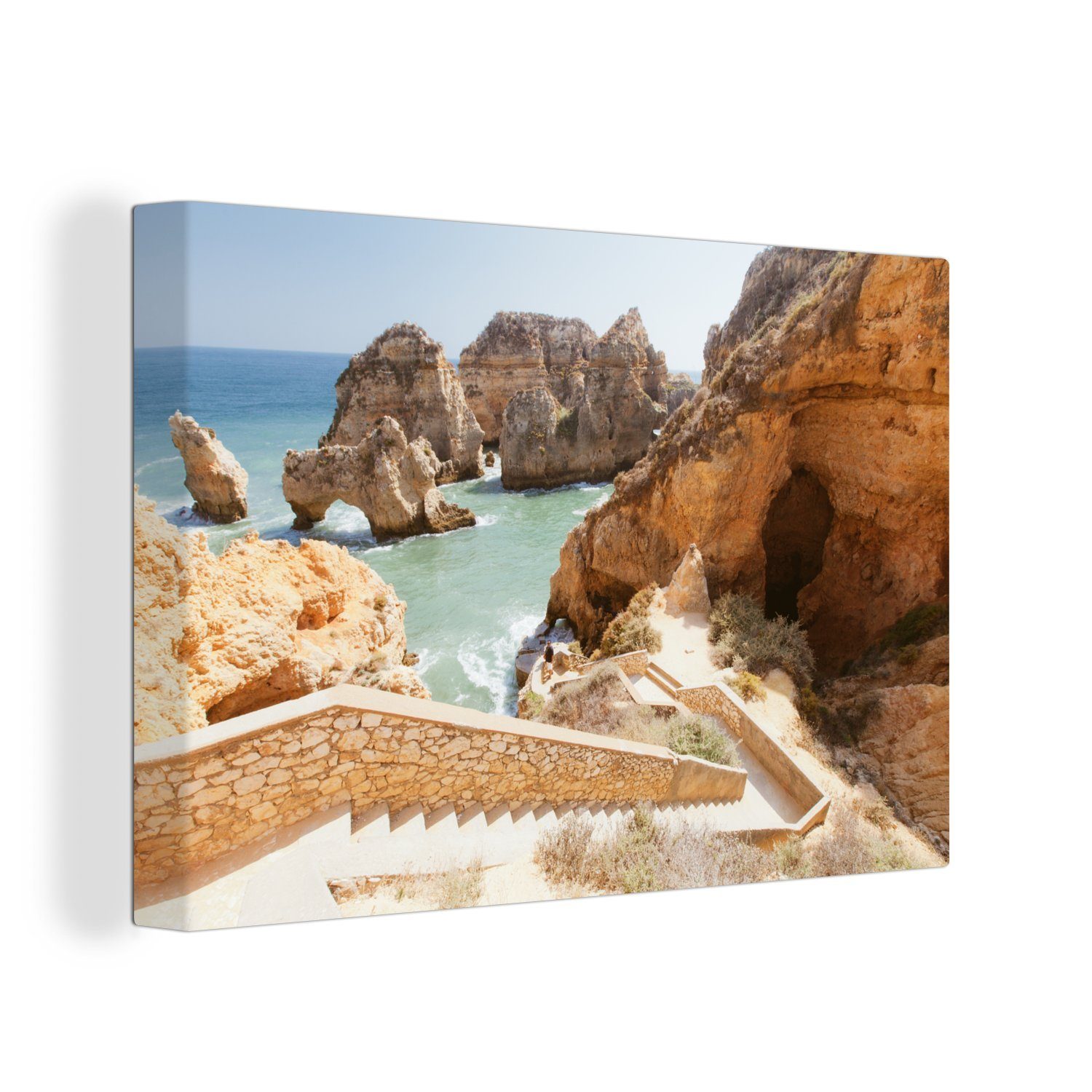 OneMillionCanvasses® Leinwandbild Felsige Klippen am Meer in der Nähe der Algarve, (1 St), Wandbild Leinwandbilder, Aufhängefertig, Wanddeko, 30x20 cm